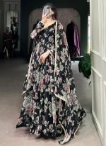 Marbel Black Traditional Wear Printed Readymade Gown With Dupatta